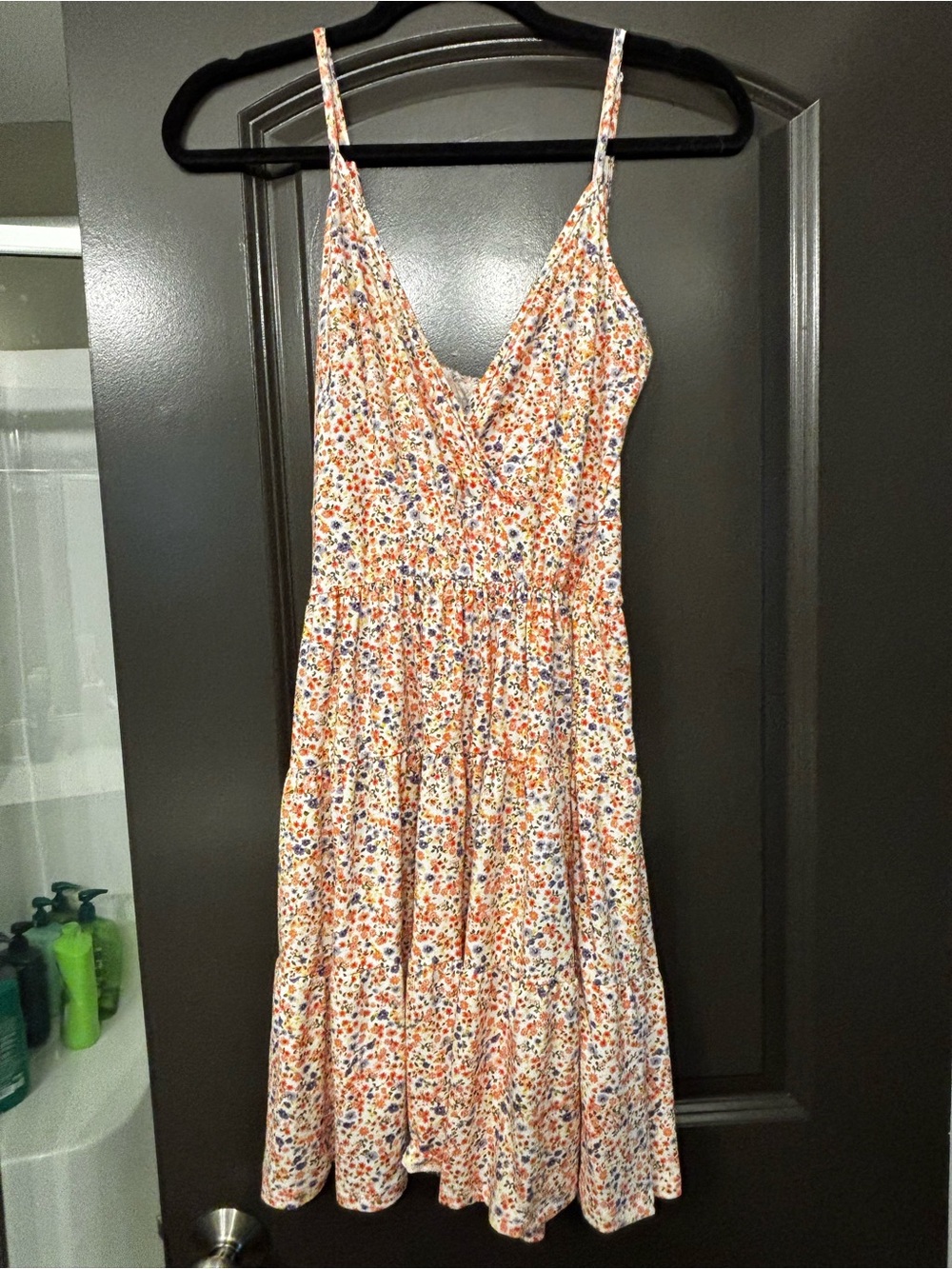 Floral Spaghetti Strap Sundress in Peach & Blue